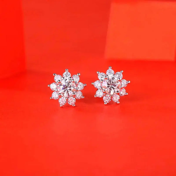 LOVCIA Sweet Moissanite CZ Sunflower 925 Sterling Silver Stud Earrings