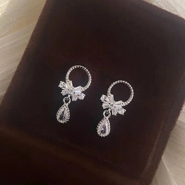 LOVCIA Sweet CZ Bow-Knot Garlands Waterdrop 925 Sterling Silver Dangling Earrings