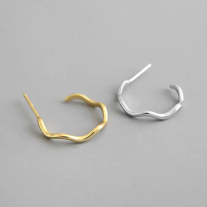 LOVCIA Simple Wave Circle 925 Sterling Silver Hoop Earrings