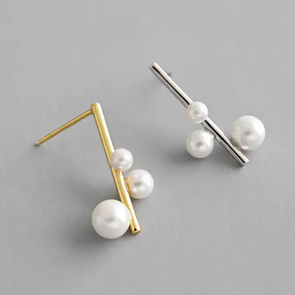 LOVCIA Wedding Shell Pearls Chandelie 925 Sterling Silver Stud Earrings