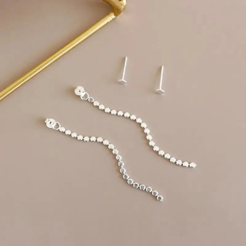 LOVCIA Elegant Flat Beads 925 Sterling Silver Dangling Earrings