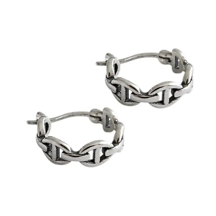 LOVCIA Vintage Cool Hollow Chain 925 Sterling Silver Huggie Hoop Earrings