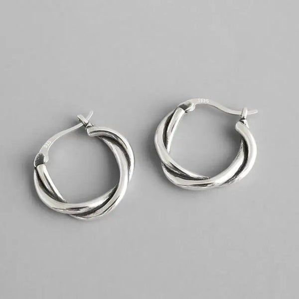 LOVCIA Vintage Twisted Cross Circle 925 Sterling Silver Hoop Earrings