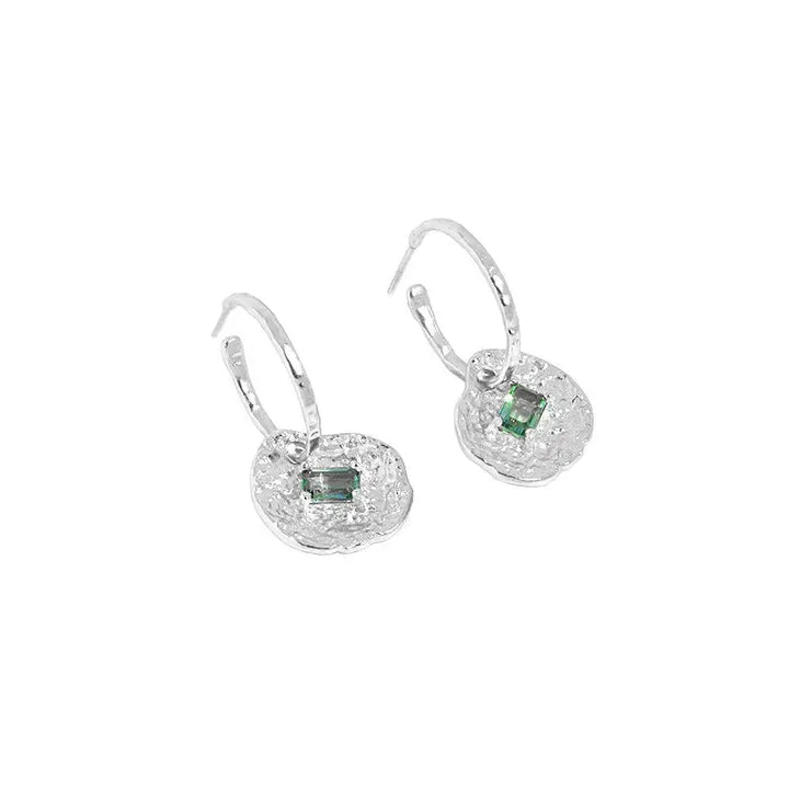 LOVCIA Fashion Green CZ Lotus Leaf 925 Sterling Silver Hoop Earrings