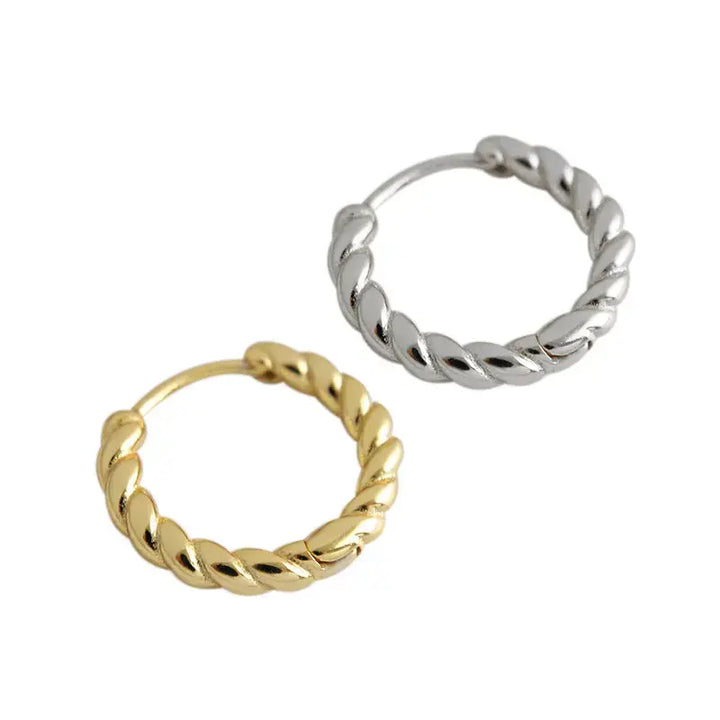 LOVCIA Minimalist New Twisted Circle 925 Sterling Silver Huggie Hoop Earrings