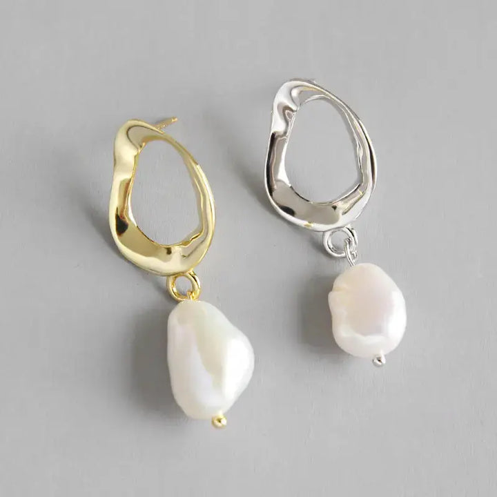 LOVCIA Office Unique Natural Pearl 925 Sterling Silver Dangling Earrings