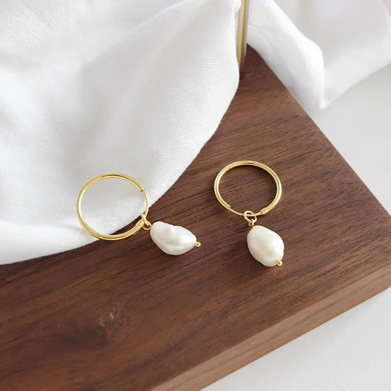 LOVCIA Simple Natural Pearl 925 Sterling Silver Dangling Earrings