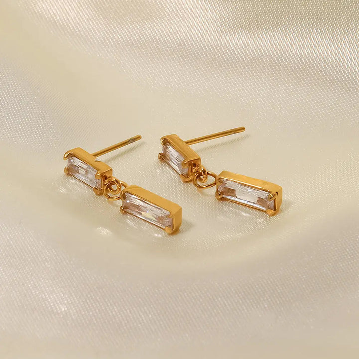 Radiant Rectangle Elegance Women's 18K Gold Plated Earrings LOVCIA