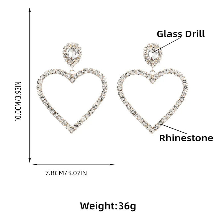 Radiant Heart Sparkling Diamond Shaped Rhinestone Glass Earrings for Women LOVCIA