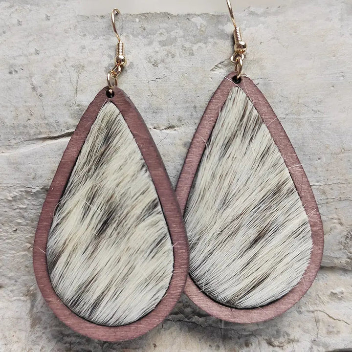 Teardrop Shape Wooden Dangle Earrings LOVCIA