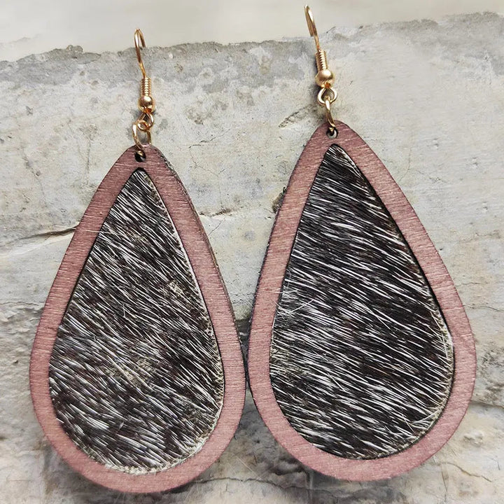 Teardrop Shape Wooden Dangle Earrings LOVCIA