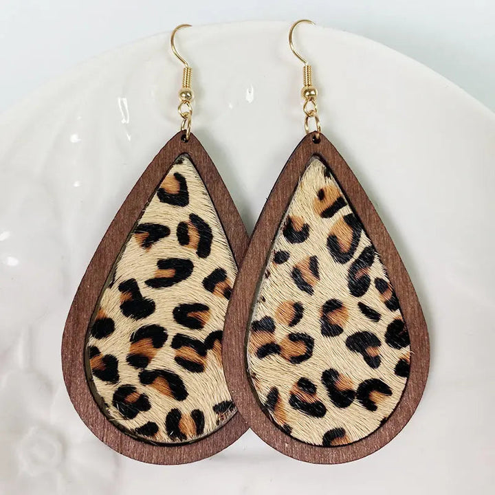 Teardrop Shape Wooden Dangle Earrings LOVCIA