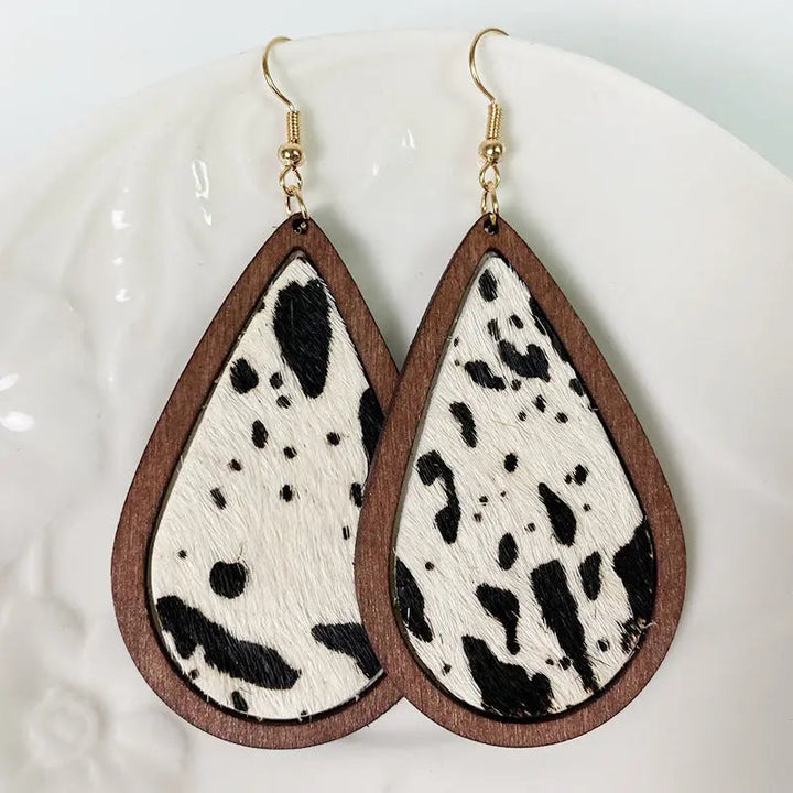 Teardrop Shape Wooden Dangle Earrings LOVCIA