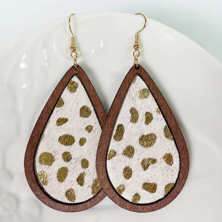 Teardrop Shape Wooden Dangle Earrings LOVCIA