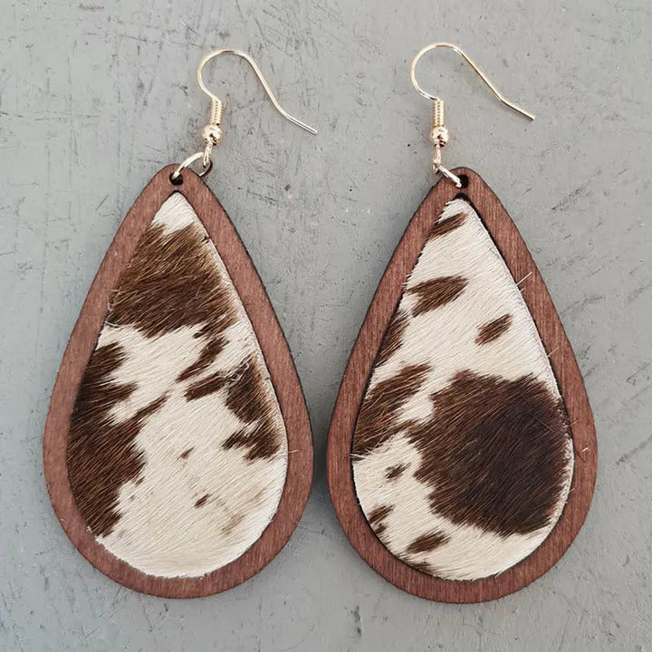 Teardrop Shape Wooden Dangle Earrings LOVCIA