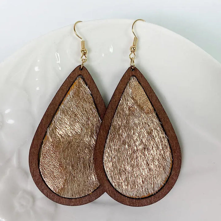 Teardrop Shape Wooden Dangle Earrings LOVCIA