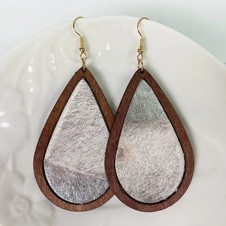 Teardrop Shape Wooden Dangle Earrings LOVCIA