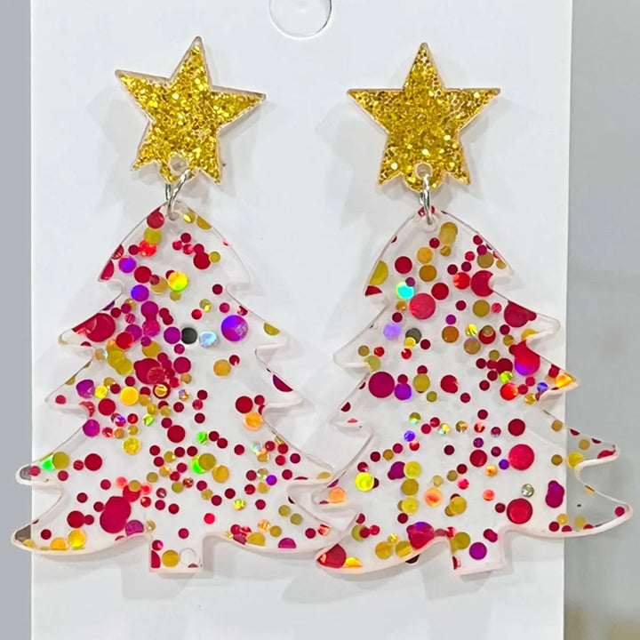 Christmas Tree Acrylic Dangle Earrings LOVCIA