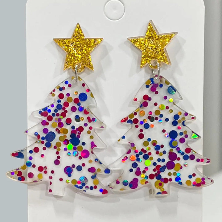 Christmas Tree Acrylic Dangle Earrings LOVCIA