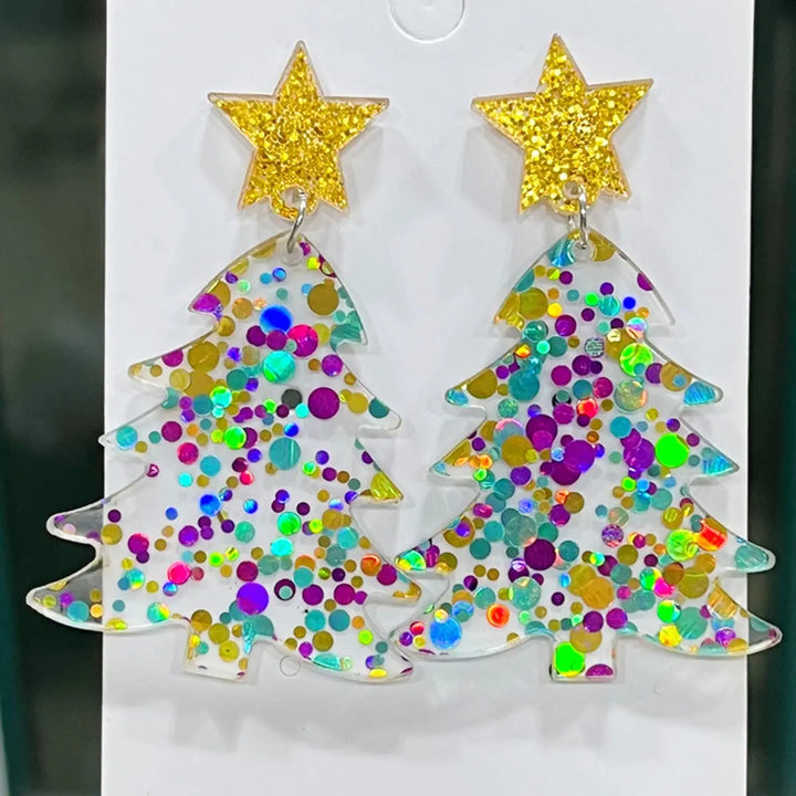 Christmas Tree Acrylic Dangle Earrings LOVCIA