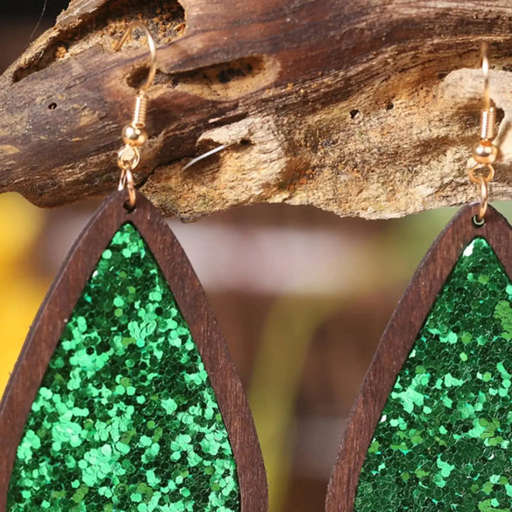 LOVCIA Sequin Wood Teardrop Earrings