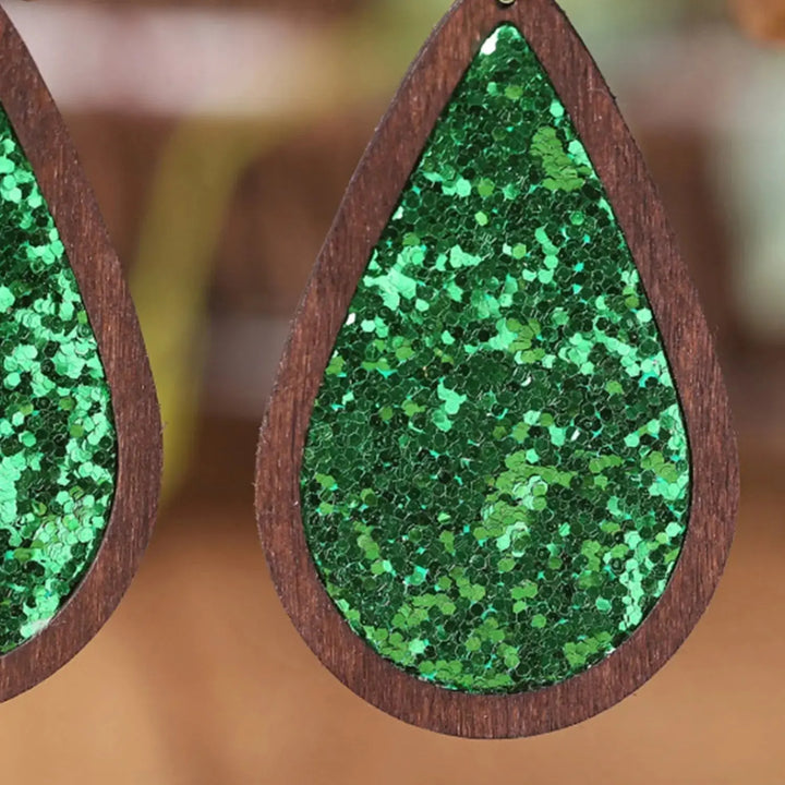 LOVCIA Sequin Wood Teardrop Earrings