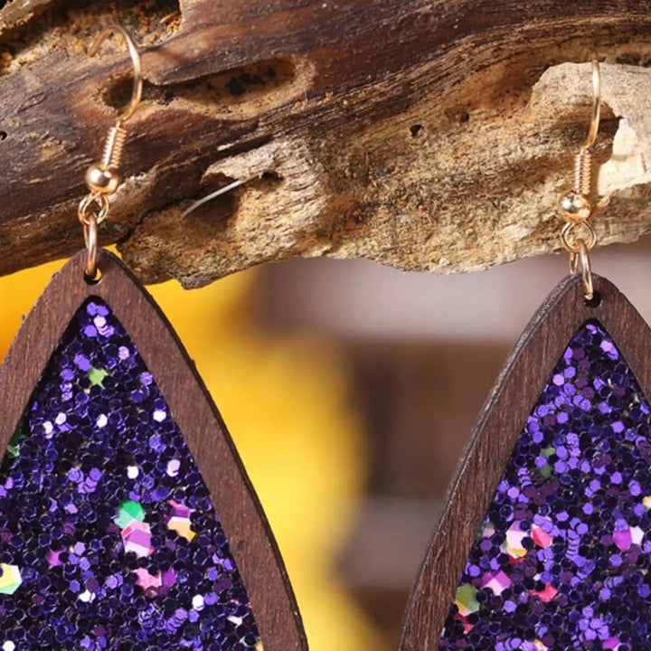 LOVCIA Sequin Wood Teardrop Earrings