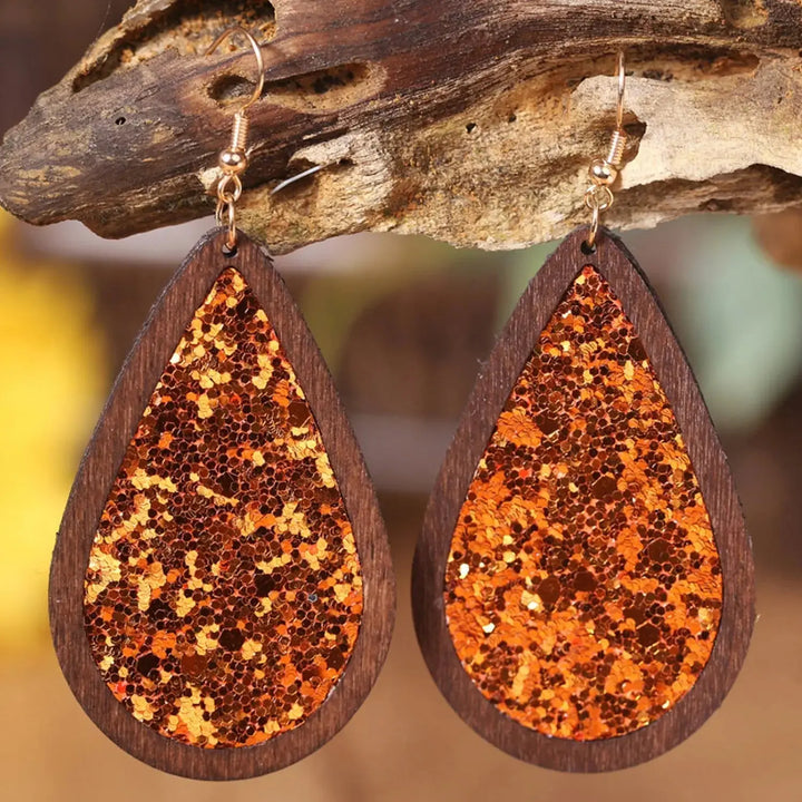 LOVCIA Sequin Wood Teardrop Earrings