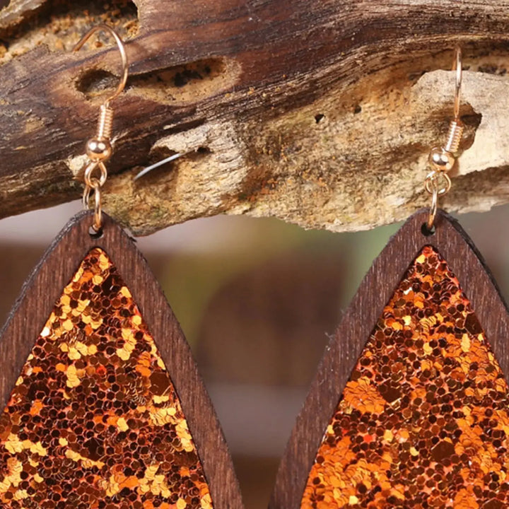 LOVCIA Sequin Wood Teardrop Earrings