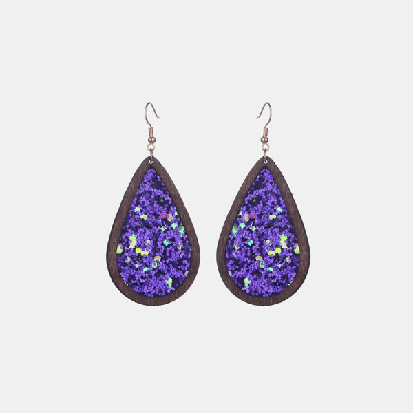 Sequin Wood Teardrop Earrings LOVCIA