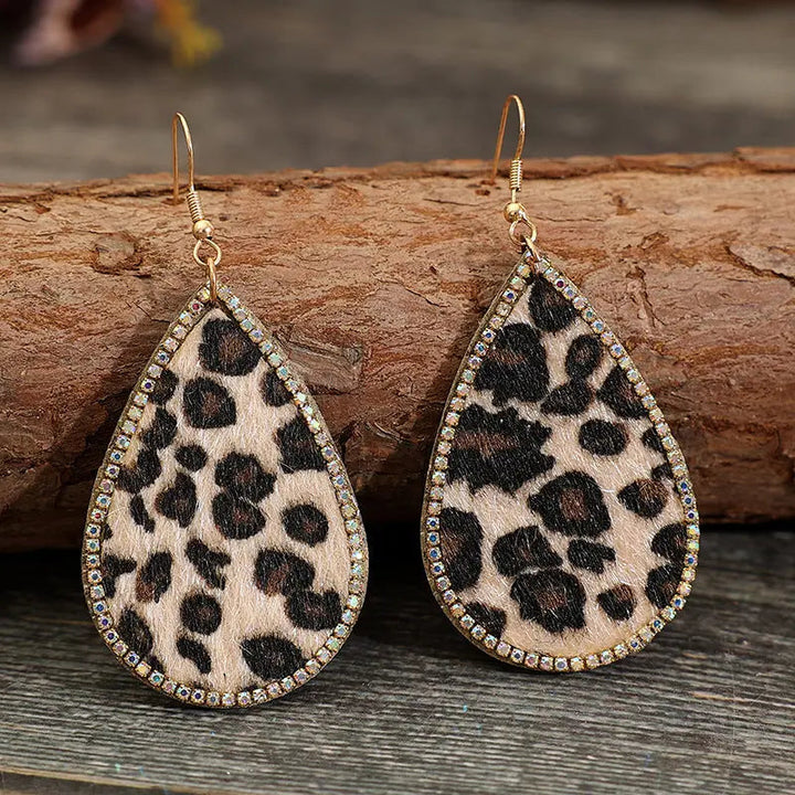 Zircon PU Leopard Teardrop Earrings LOVCIA