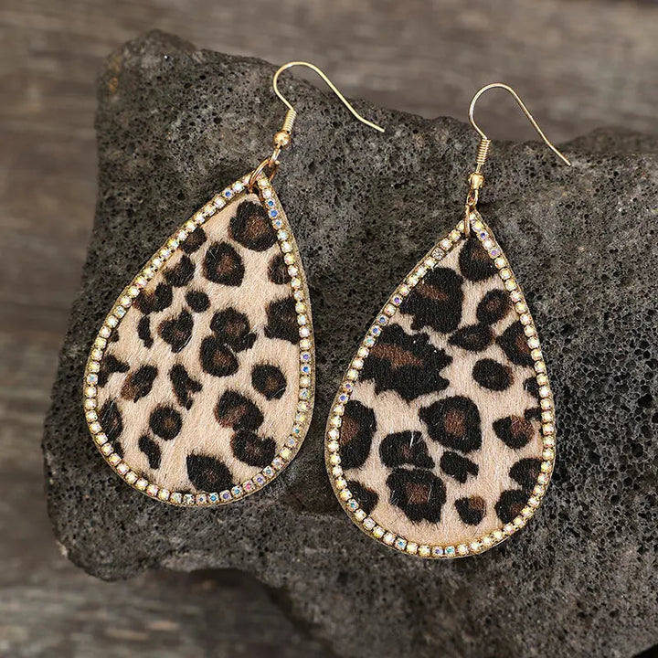 Zircon PU Leopard Teardrop Earrings LOVCIA