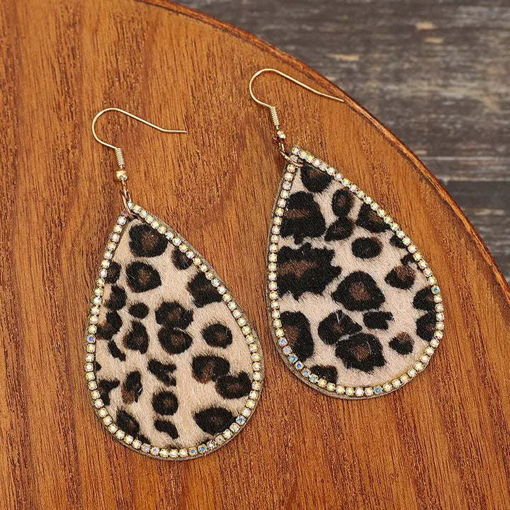 Zircon PU Leopard Teardrop Earrings LOVCIA