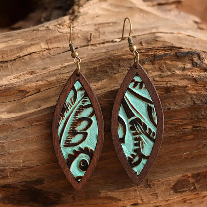 Geometrical Shape Wooden Dangle Earrings LOVCIA