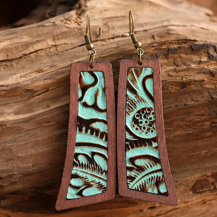 Geometrical Shape Wooden Dangle Earrings LOVCIA