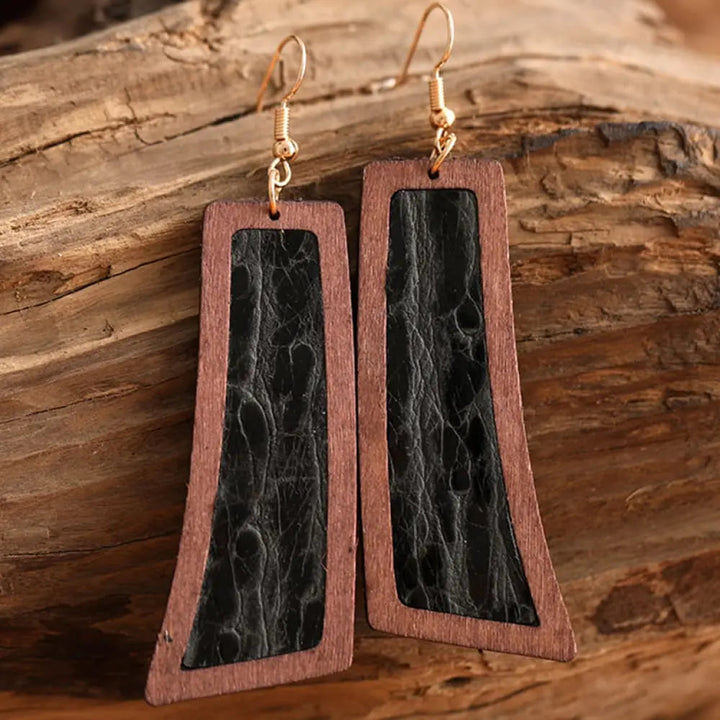 Geometrical Shape Wooden Dangle Earrings LOVCIA