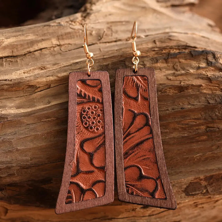 Geometrical Shape Wooden Dangle Earrings LOVCIA