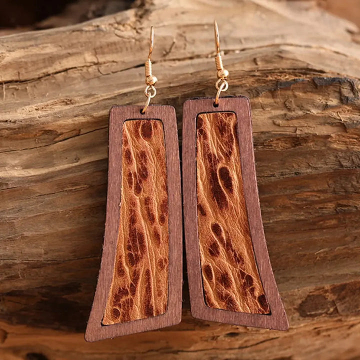 Geometrical Shape Wooden Dangle Earrings LOVCIA