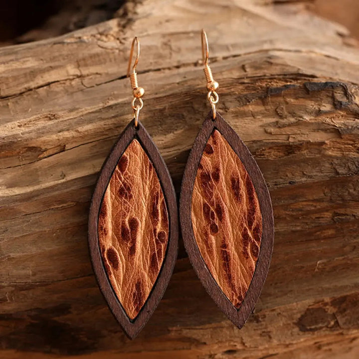 Geometrical Shape Wooden Dangle Earrings LOVCIA