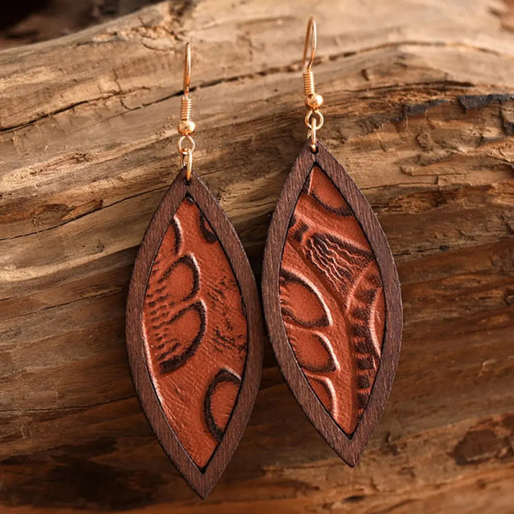 Geometrical Shape Wooden Dangle Earrings LOVCIA