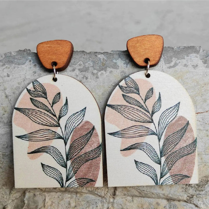 Geometrical Shape Wooden Drop Earrings LOVCIA