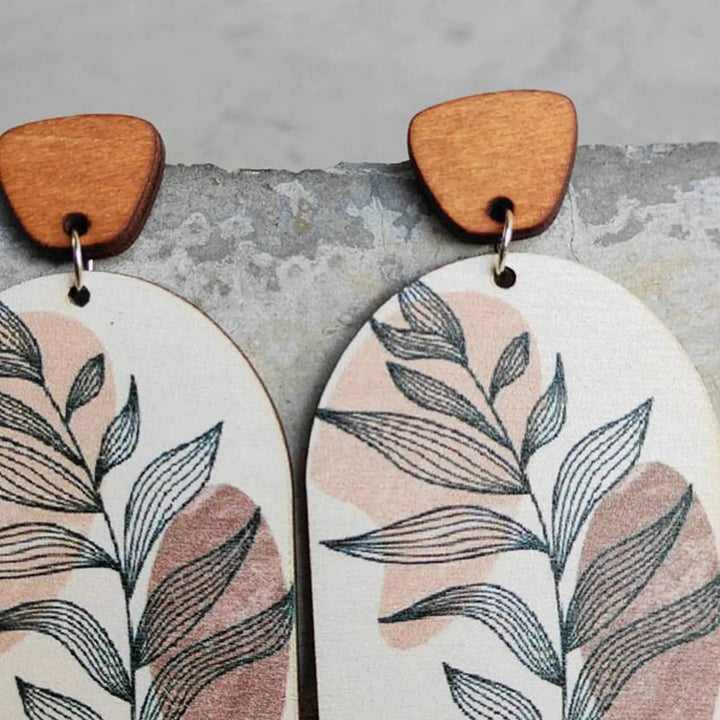 Geometrical Shape Wooden Drop Earrings LOVCIA