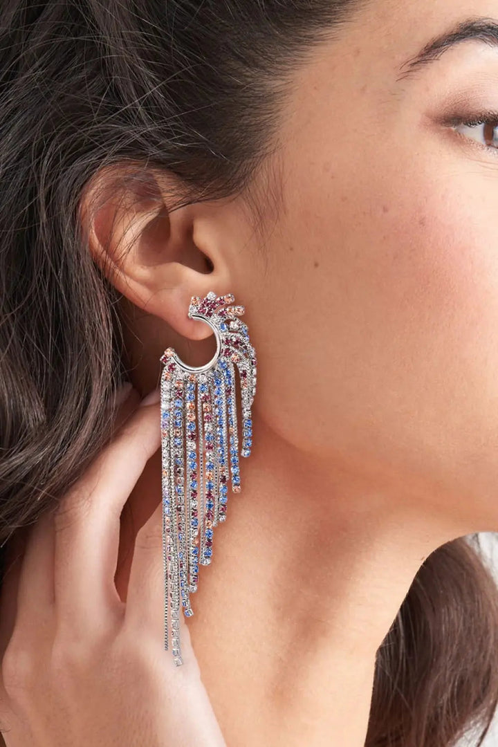 Fringed Rhinestone Zinc Alloy Dangle Earrings LOVCIA