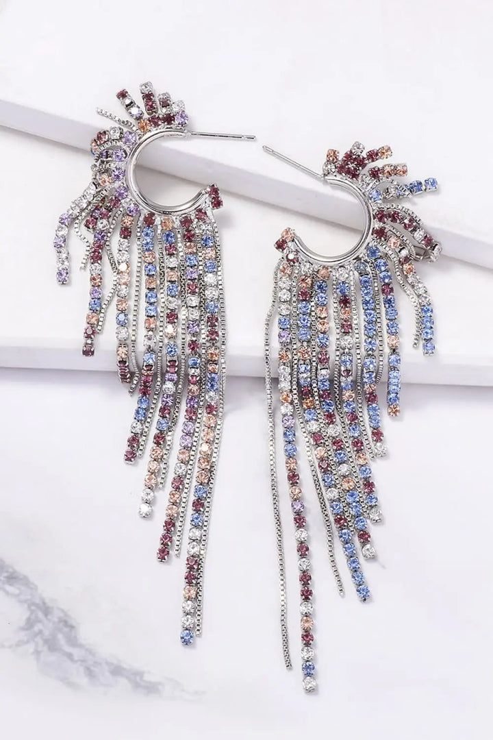 Fringed Rhinestone Zinc Alloy Dangle Earrings LOVCIA