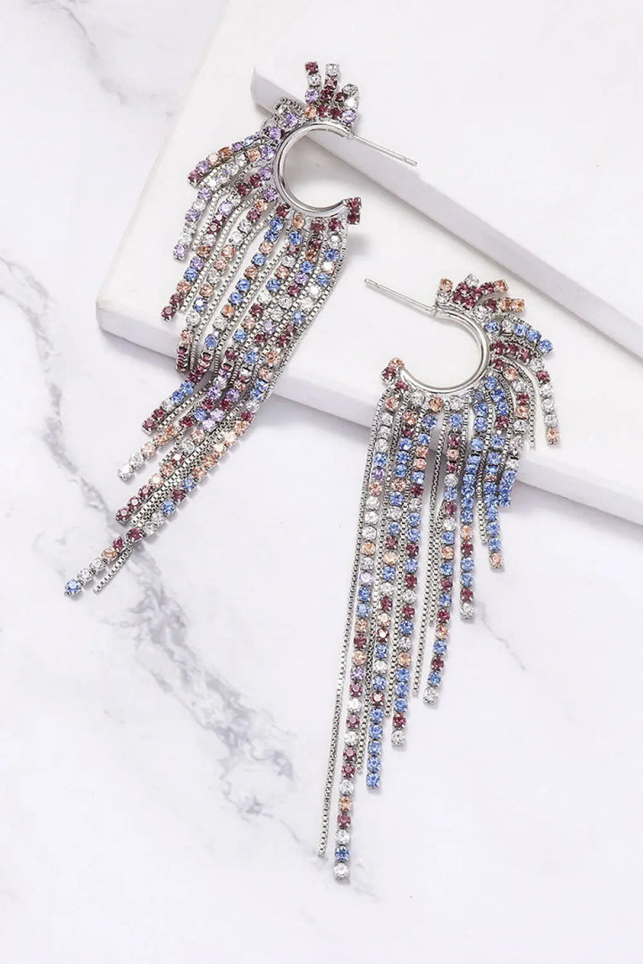 Fringed Rhinestone Zinc Alloy Dangle Earrings LOVCIA