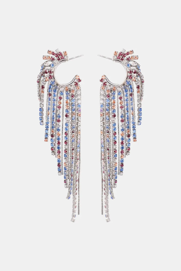 Fringed Rhinestone Zinc Alloy Dangle Earrings LOVCIA