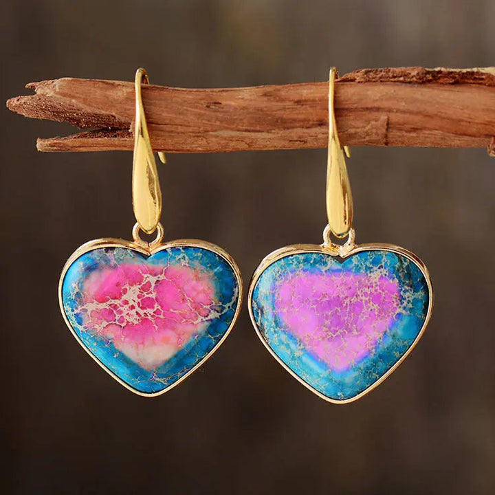 Natural Stone Heart Drop Earrings LOVCIA