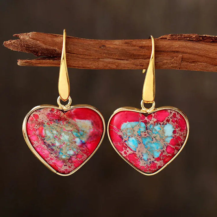 Natural Stone Heart Drop Earrings LOVCIA