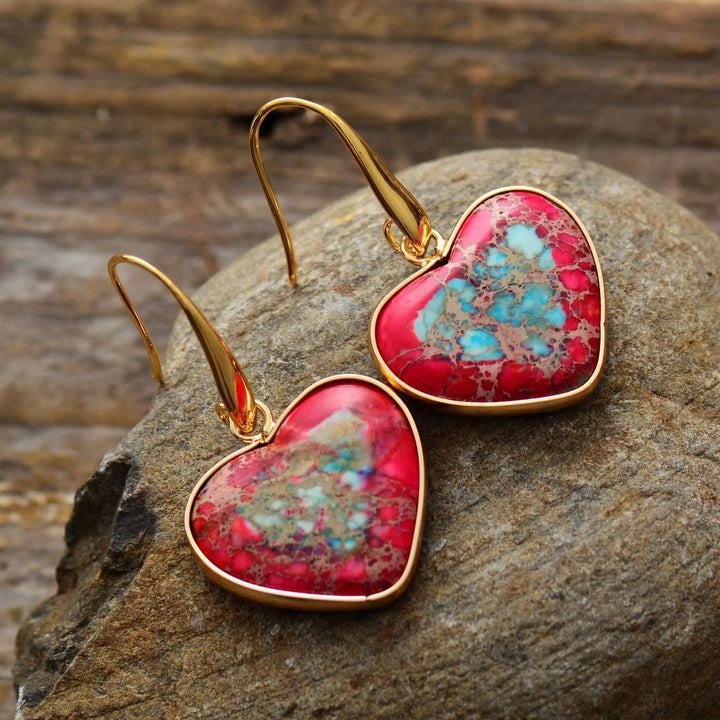 Natural Stone Heart Drop Earrings LOVCIA