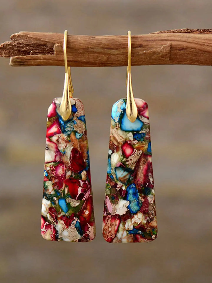 LOVCIA Geometrical Shape Imperial Jasper Dangle Earrings